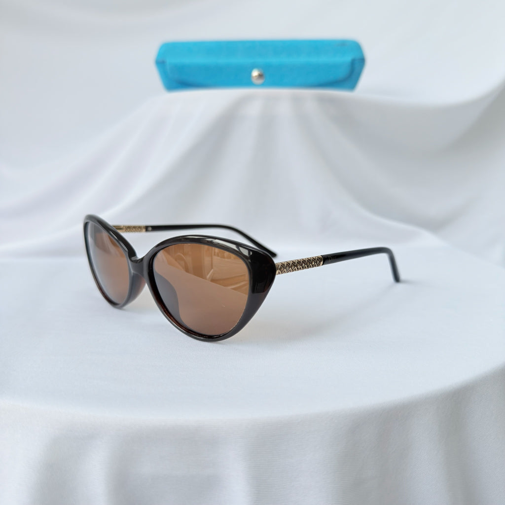 Vintage Dior Cat Eye Brown Geometric Gold diamanté Polarised UV400 Sunglasses