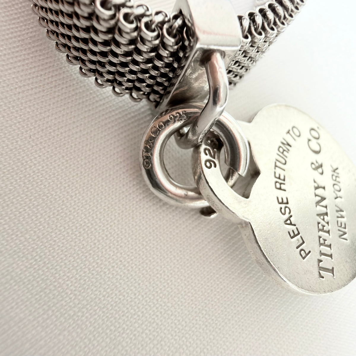 Tiffany&Co. Somerset Stretch Mesh Stainless Steel Bracelet With Sterling Silver 925 Clasp Medium Heart 16cm With Packaging
