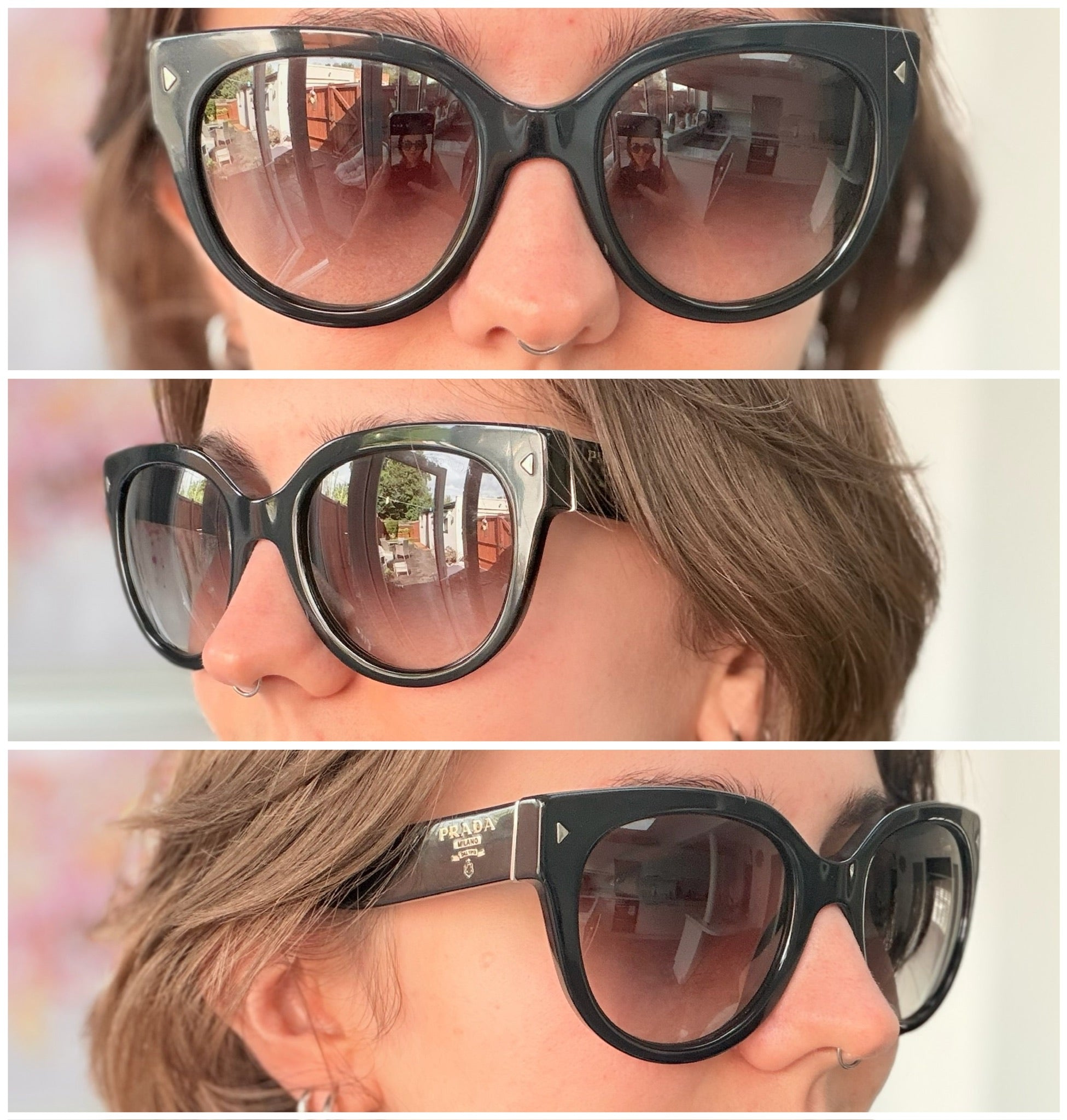 Authentic Prada Round Cat Eye Black Thick Frame Oversized Women’s Sunglasses