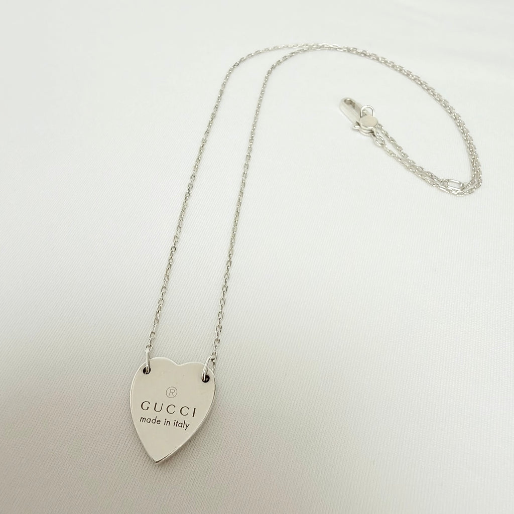 Gucci Heart Trademark Pendant Sterling Silver 925 Women’s Necklace 48cm With Packaging