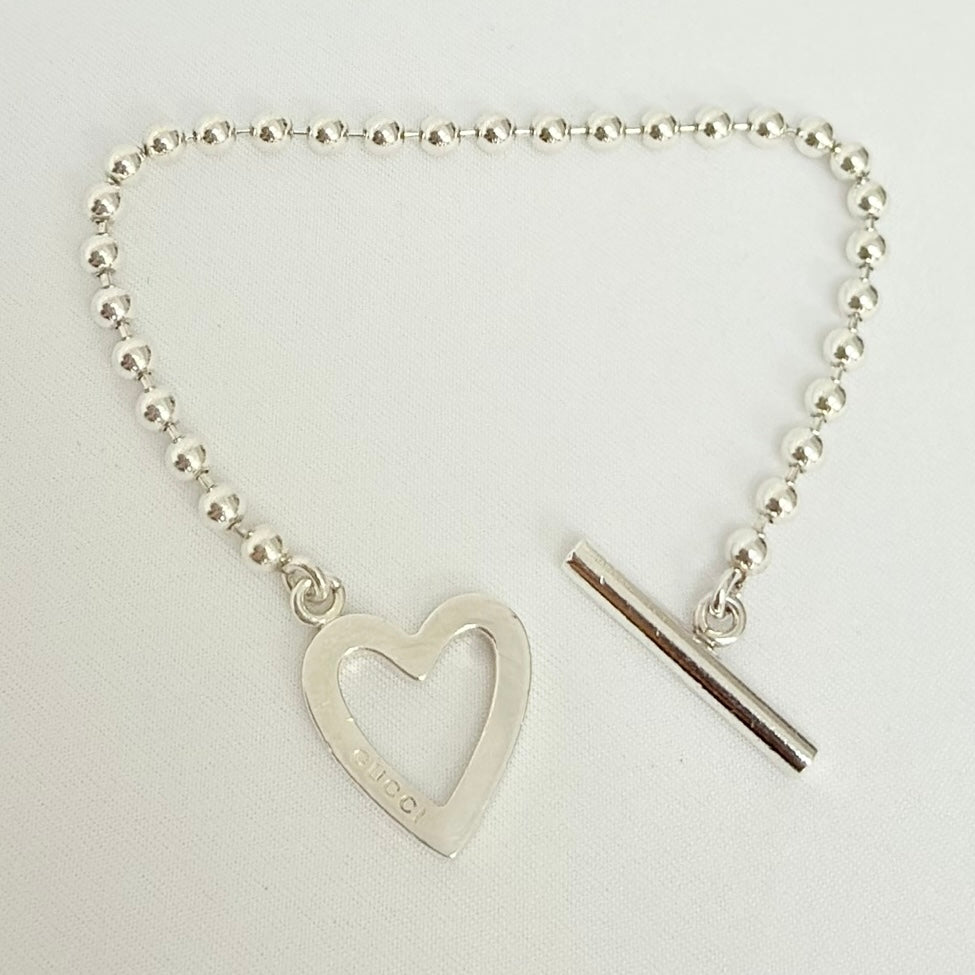 Gucci Vintage Heart Boule Popcorn Bracelet Toggle Sterling Silver 925 Women 17cm