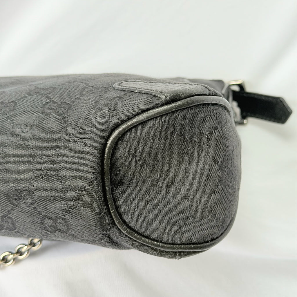 Vintage Gucci Horsebit Black Monogram Canvas Medium Shoulder Handbag Tom Ford Era 2004
