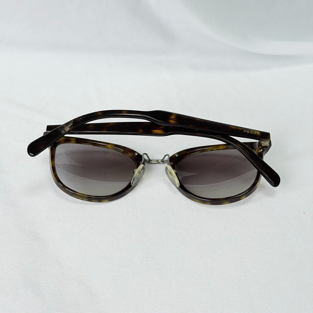 Authentic Prada Brown Tortoiseshell Oval Round Cat Eye Women Sunglasses With Case