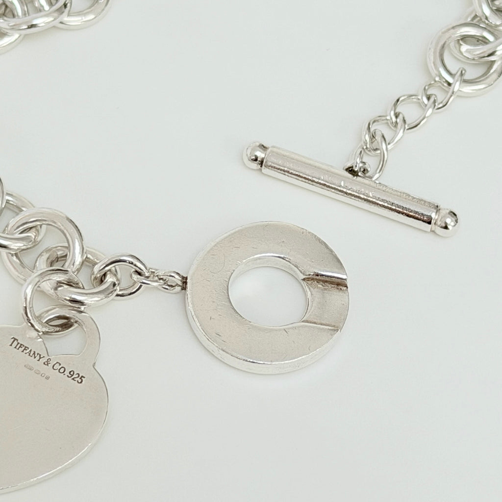 Authentic Vintage Tiffany & Co. Sterling Silver 925 Toggle Heart Pendant Choker Necklace With Pouch 15 Inches