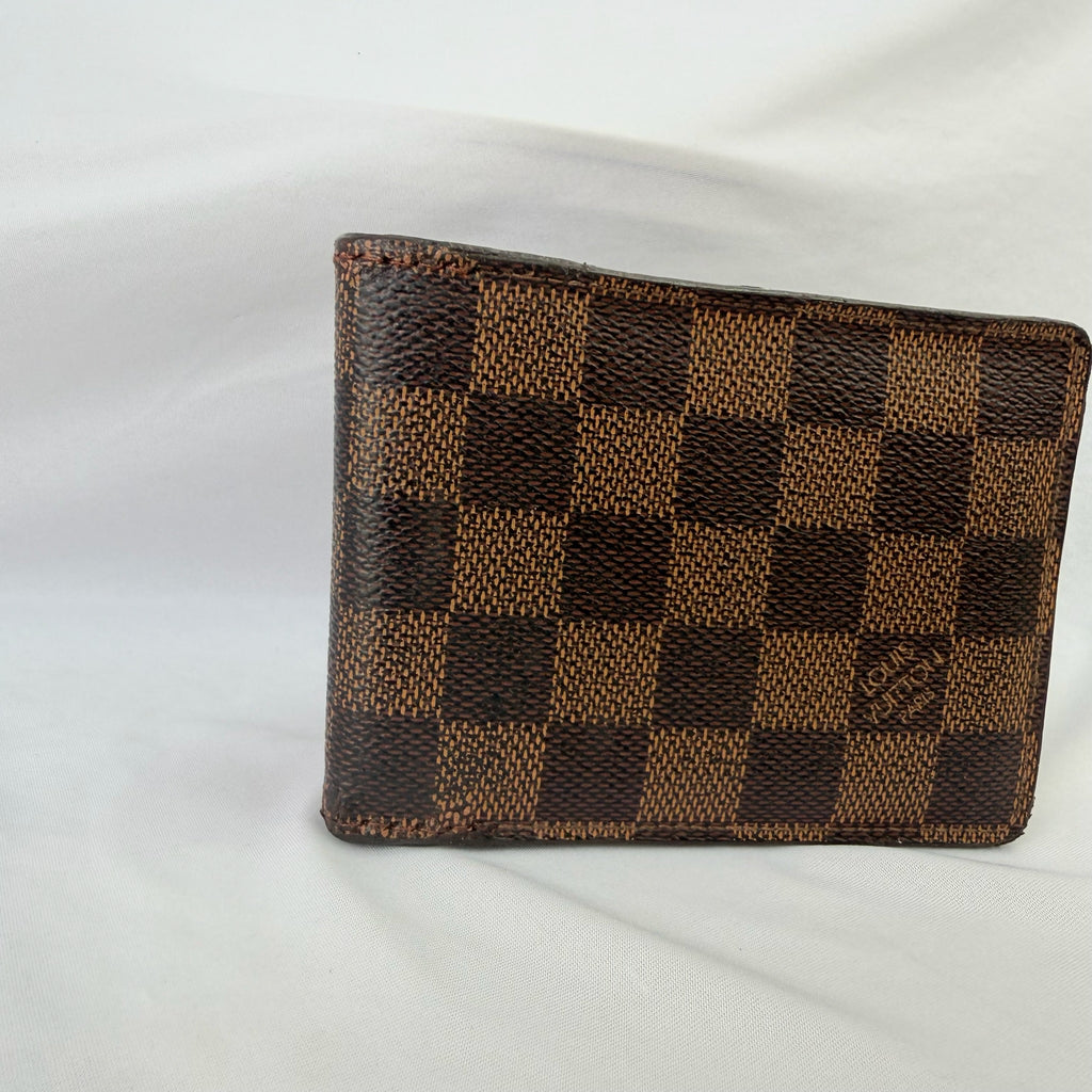 Louis Vuitton Bifold wallet Damier Ebène Coated Canvas Brown Repaired