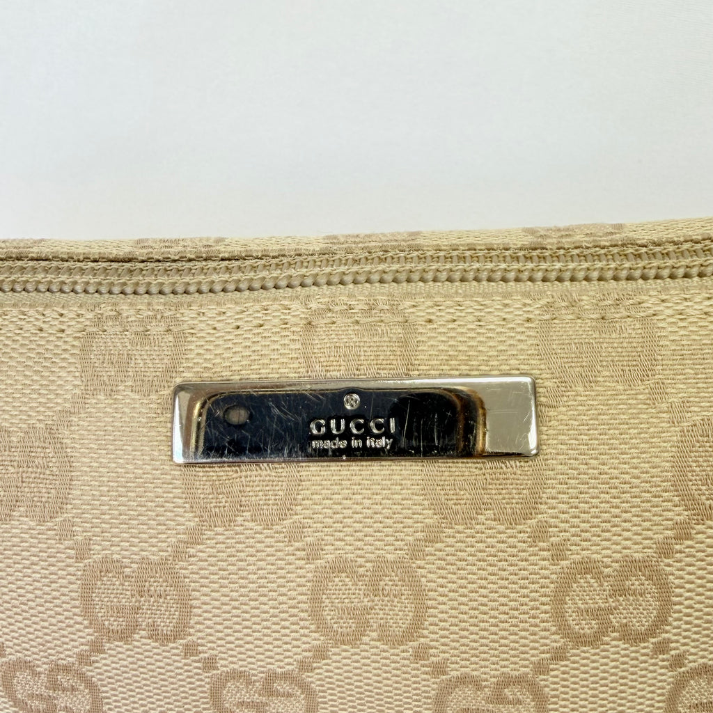 Vintage Y2k Gucci Beige GG Monogram Canvas Small Boat Pochette Shoulder Handbag
