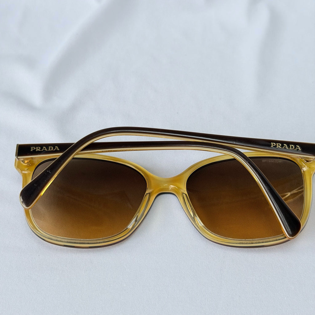 Prada Cat Eye Square Metal Corners Women's Sunglasses Brown Tortoiseshell SPR 01O
