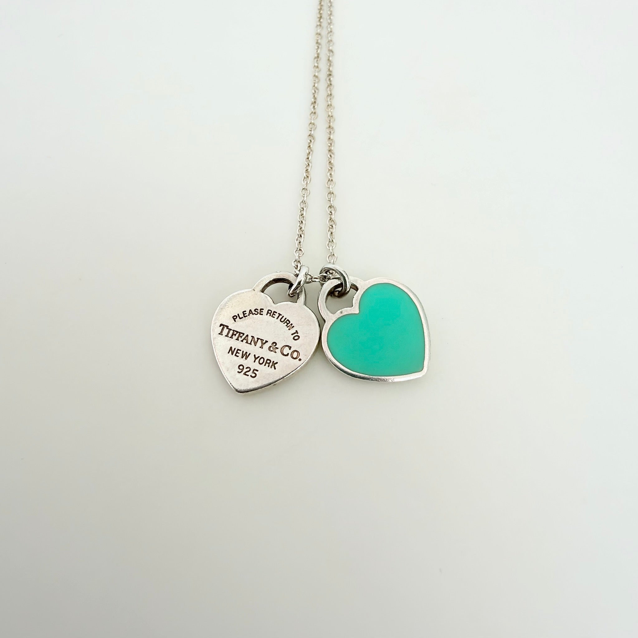 Tiffany & Co. Return to Mini Double Blue Heart Women's Necklace 18 Inches Sterling Silver 925 With Packaging