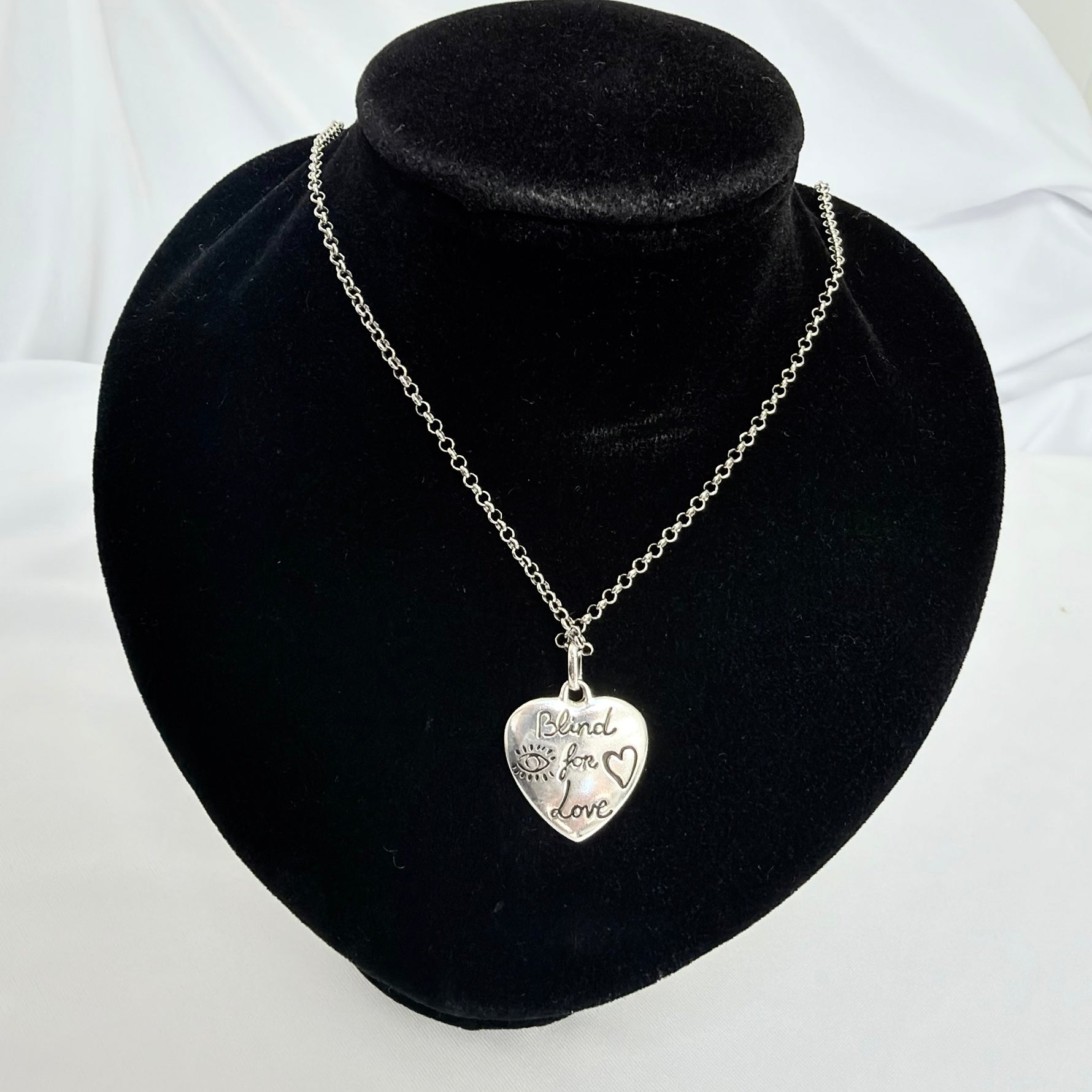 Gucci Blind for Love Heart Pendant 925 Sterling Silver Women's Necklace 18-20 inches With Packaging