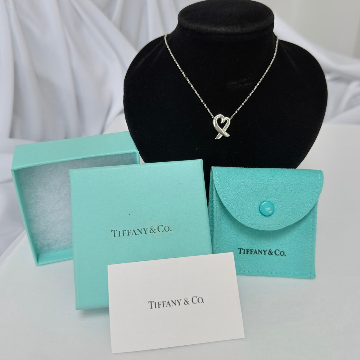 Tiffany & Co. Sterling Silver 925 Paloma Picasso Loving Heart Pendant 16 Inches Necklace With Packaging