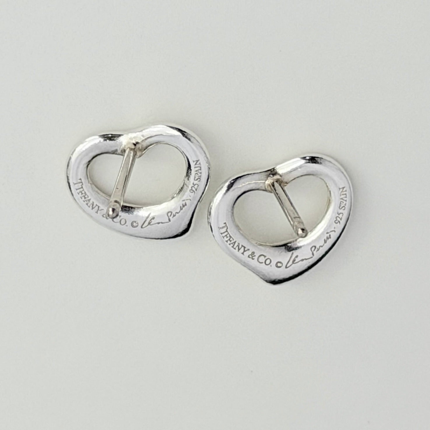 Authentic Tiffany & Co. Mini Open Heart Elsa Peretti Stud Earrings Sterling Silver 925