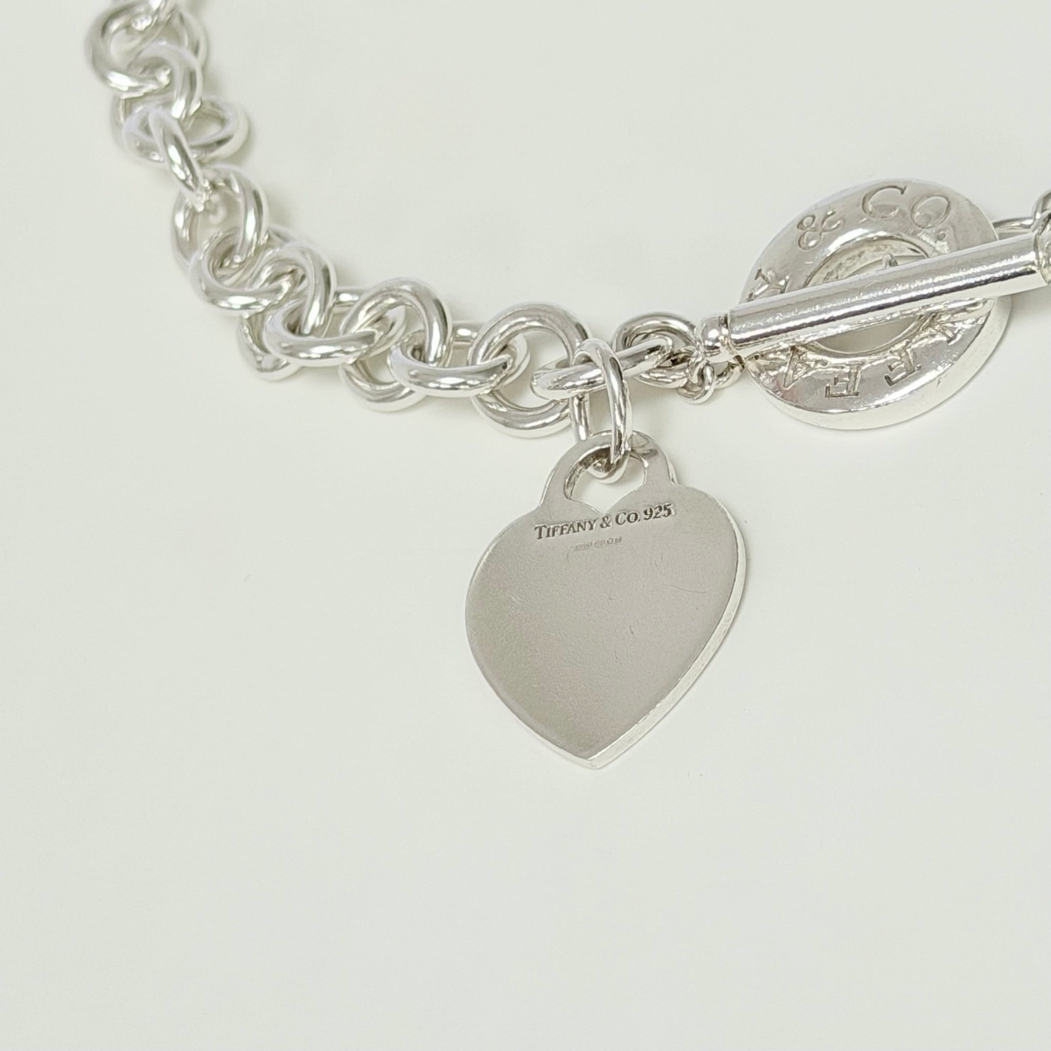Authentic Vintage Tiffany & Co. Sterling Silver 925 Toggle Heart Pendant Choker Necklace With Pouch 15 Inches