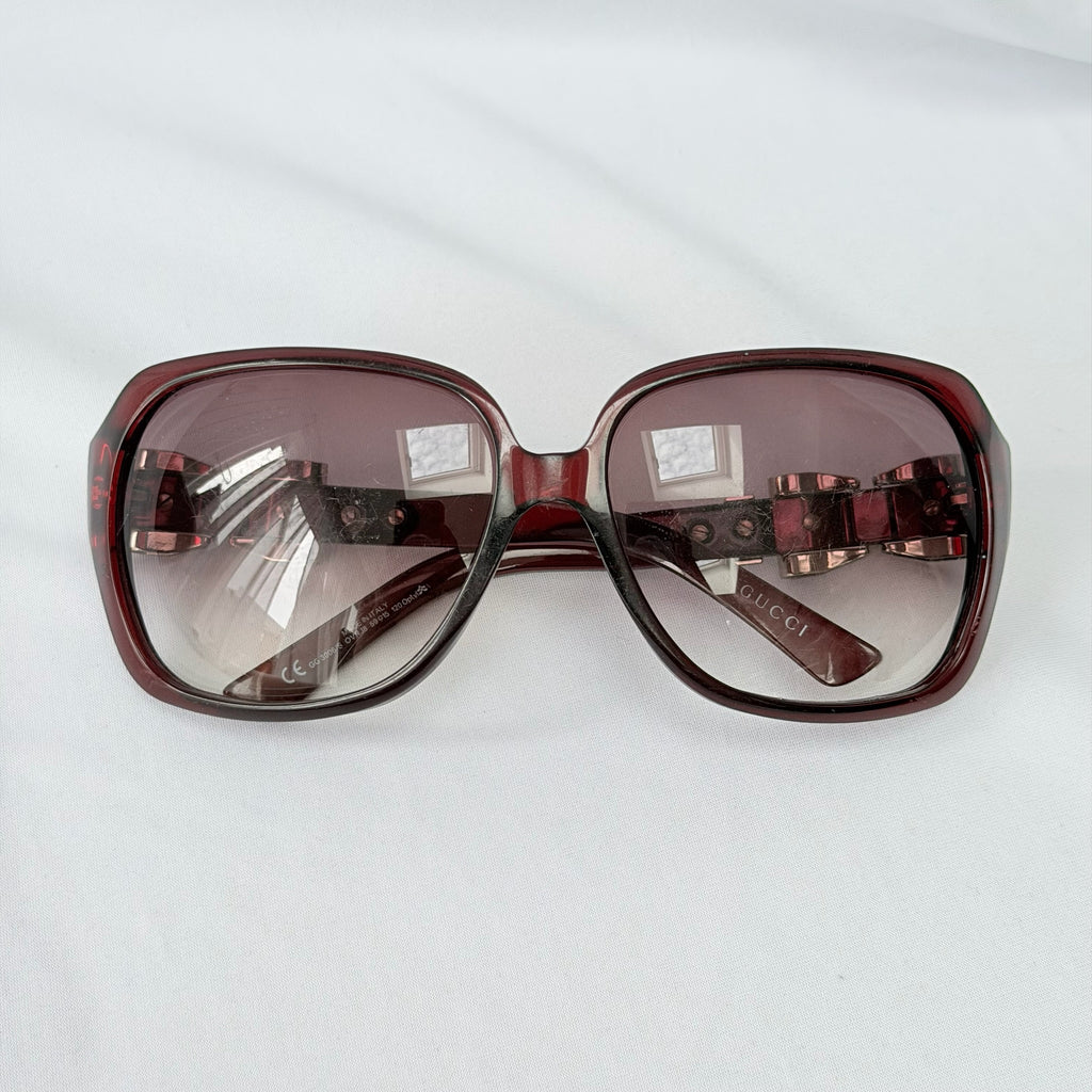Vintage Gucci GG 3006/S "Queen Bow" Buckle Oversized Butterfly Burgundy sunglasses