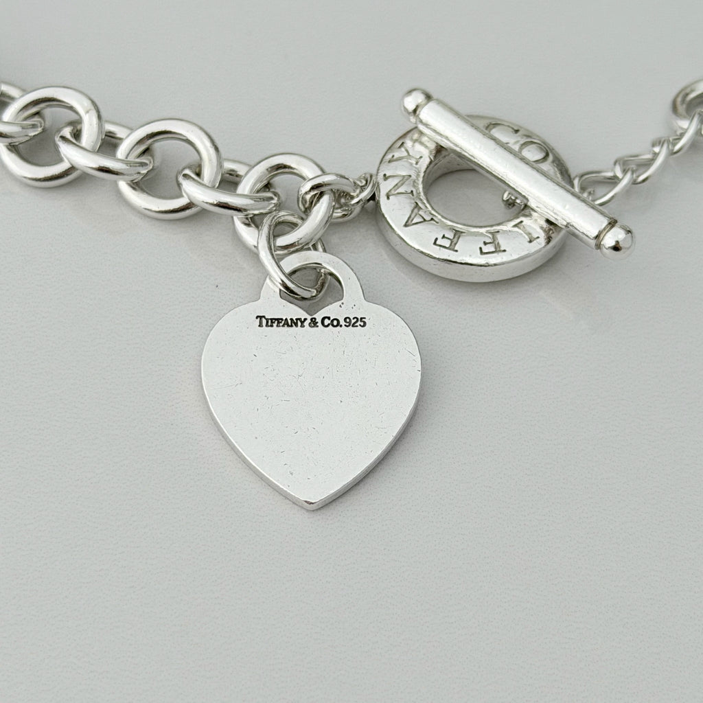 Authentic Vintage Tiffany & Co. Sterling Silver 925 Toggle Heart Pendant Choker Necklace With Pouch 16 inches