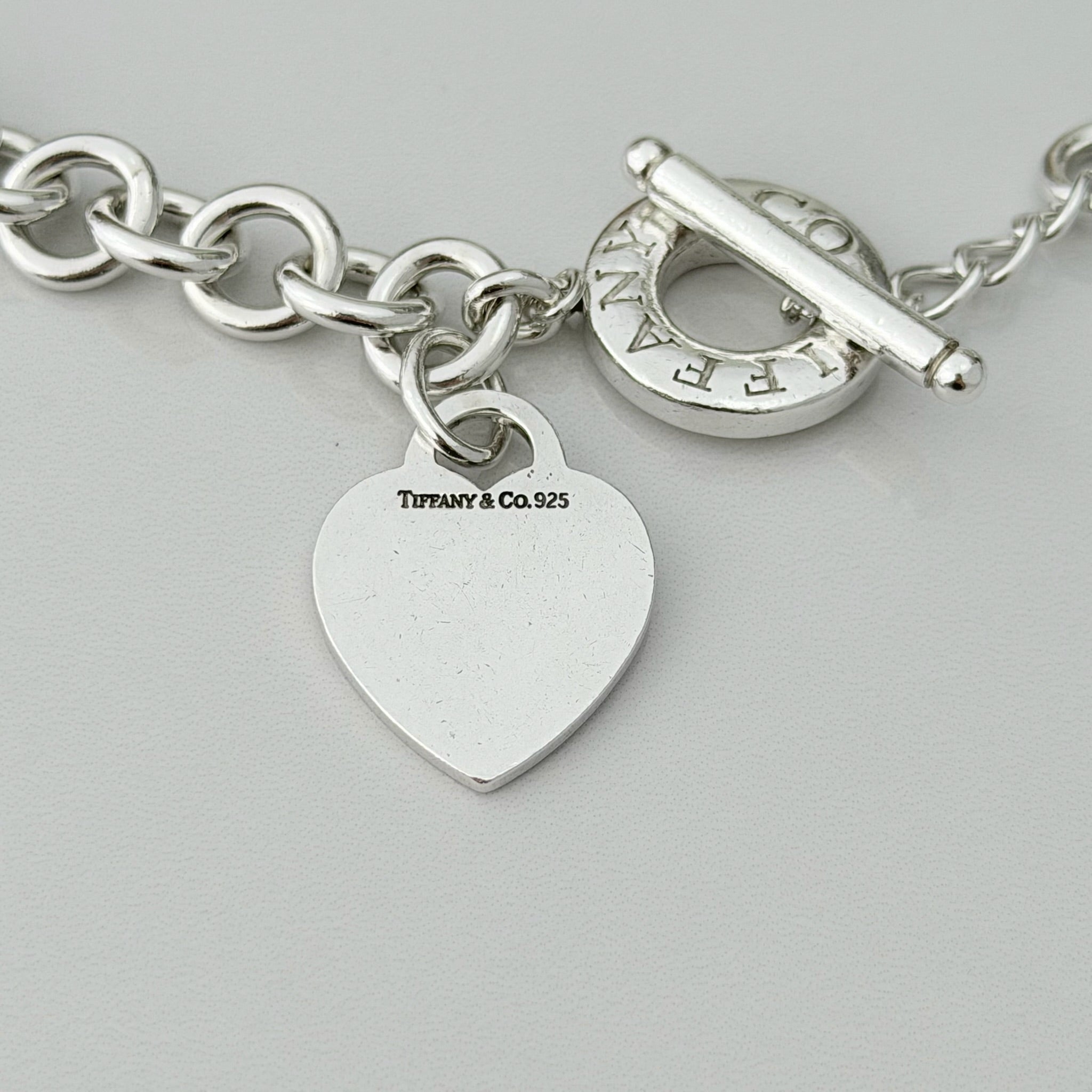 Authentic Vintage Tiffany & Co. Sterling Silver 925 Toggle Heart Pendant Choker Necklace With Pouch 16 inches