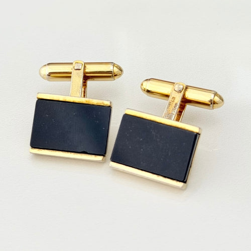 Authentic Christian Dior Vintage Rectangular Gold Tone Black Onyx Cuff Links