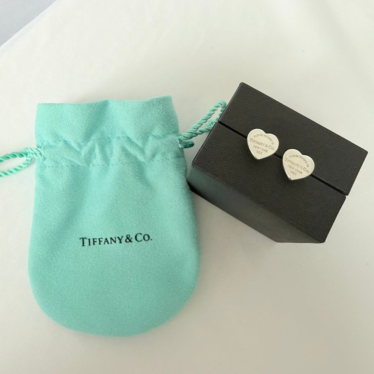 Tiffany & Co. 925 Sterling Silver Mini Heart Tag Butterfly Stud Earrings Women return to Tiffany With Pouch