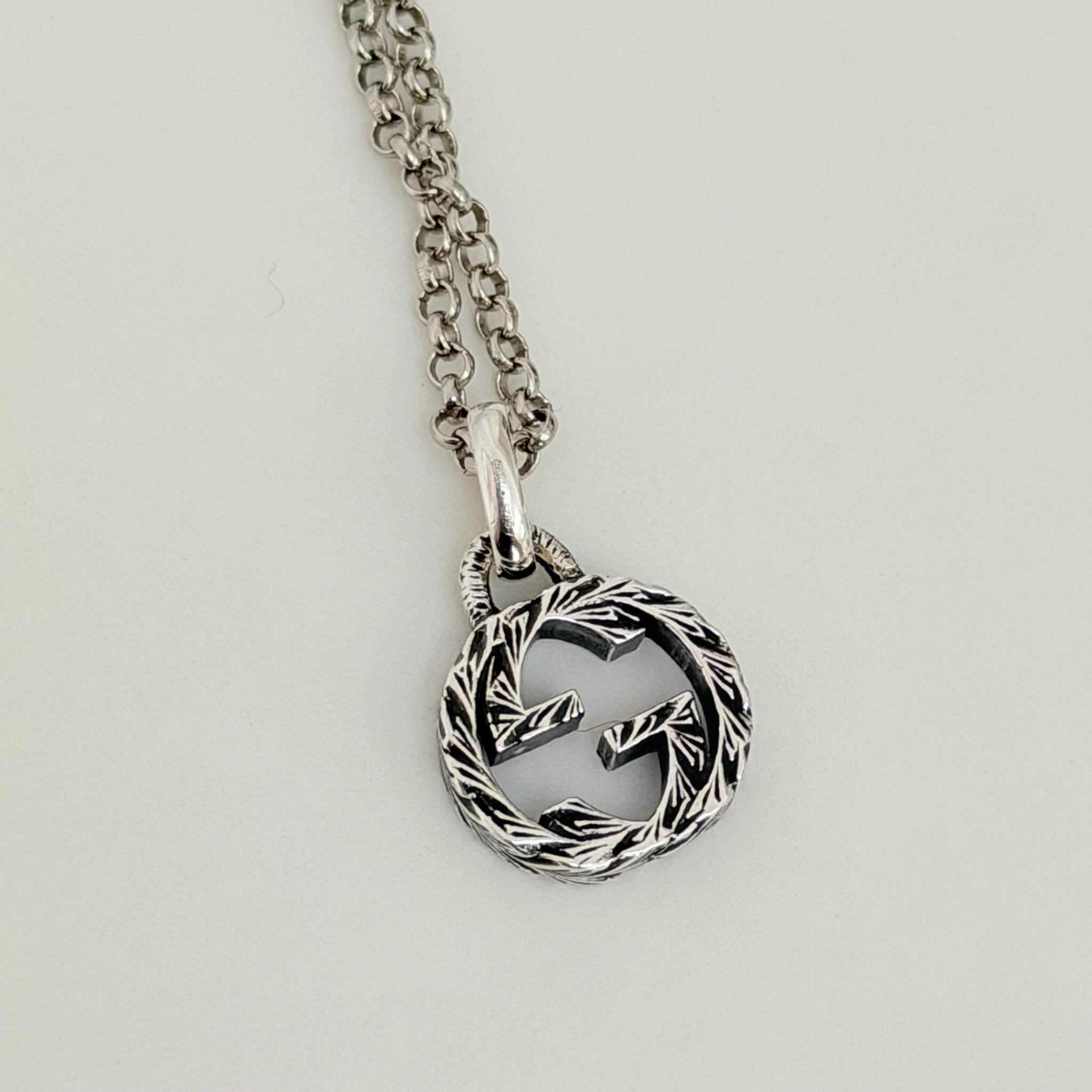 Authentic Gucci Interlocking GG Aged Sterling Silver 925 Necklace With Pouch