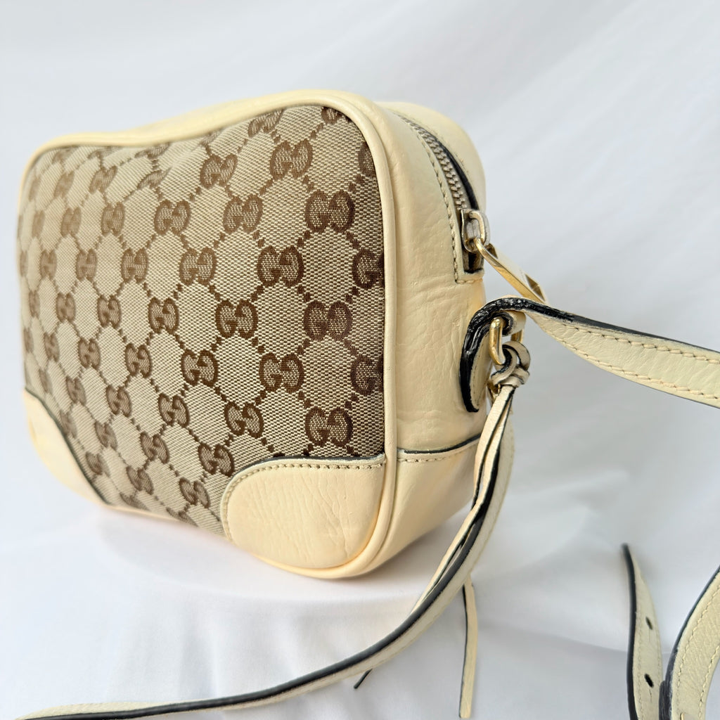 Authentic Gucci GG Bree Cream Leather Brown Canvas Crossbody Women's Bag With Dust bag