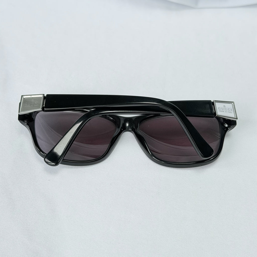 Authentic Gucci Black Silver Cat Eye Square Lens Unisex Sunglasses With Case