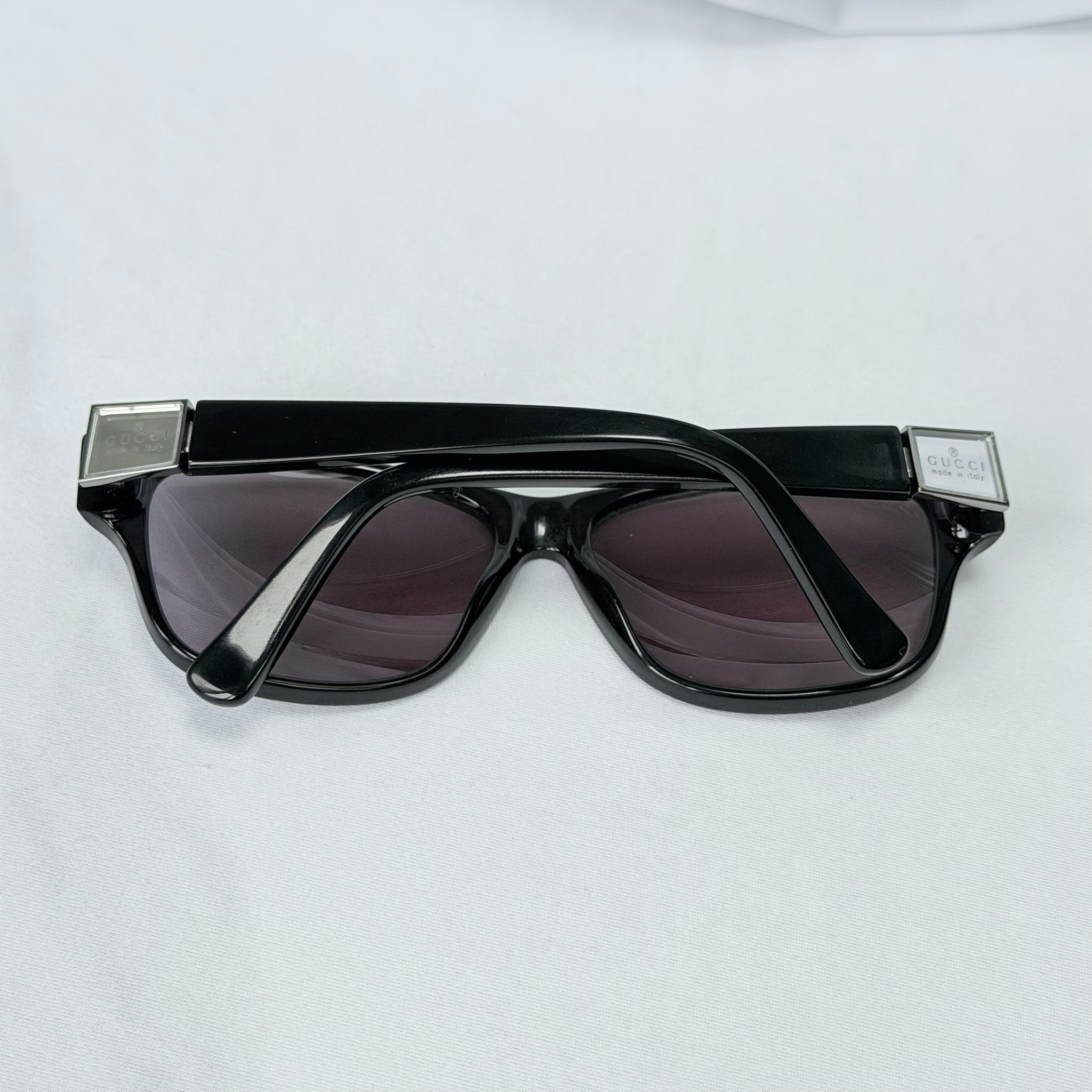 Authentic Gucci Black Silver Cat Eye Square Lens Unisex Sunglasses With Case