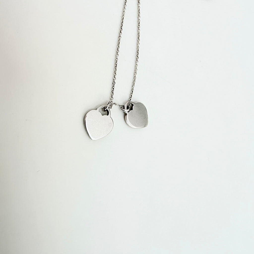 Tiffany & Co. Return to Mini Double Pink Heart Women's Necklace 17 Inches Sterling Silver 925