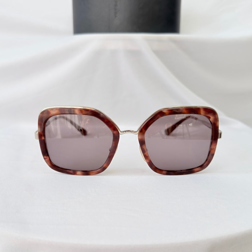 Prada PR 57US Catwalk Cinema Red Tortoiseshell Irregular Oversized Square Sunglasses