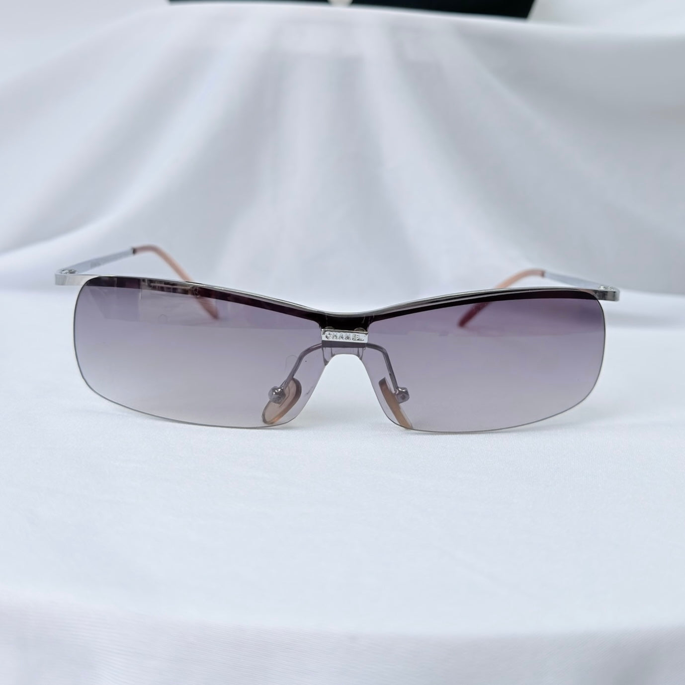 Chanel 4043 Wrap Rimless Vintage Grey Silver Sunglasses