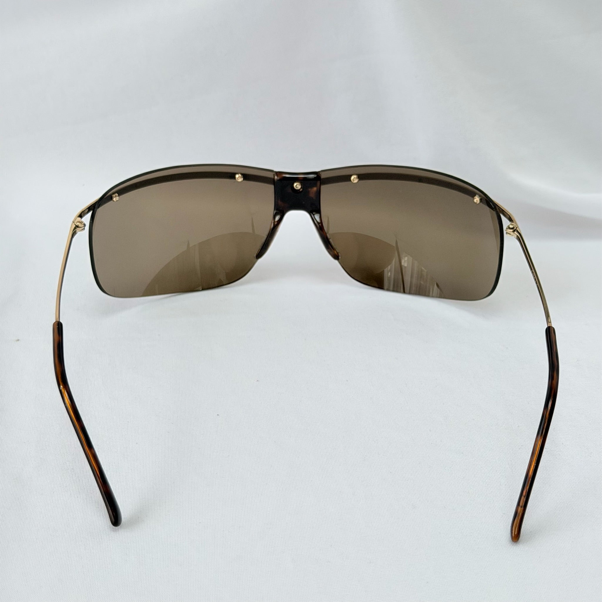 Vintage Gucci GG1870/S J5G6J Brown Gold Rimless Shield Wrap Sunglasses With Case