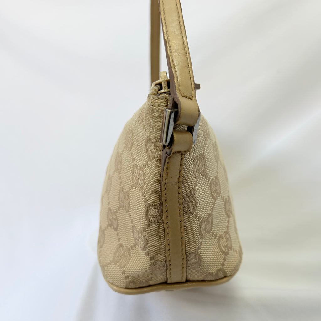 Vintage Y2k Gucci Beige GG Monogram Canvas Small Boat Pochette Shoulder Handbag