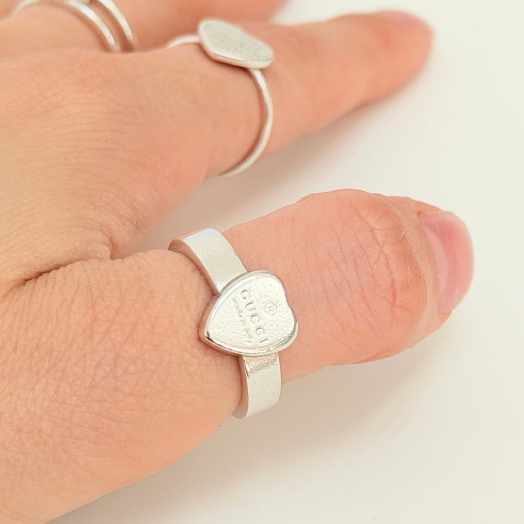 Authentic Gucci Heart Women's Ring 925 Sterling Silver Size 12, UK L, EU 52