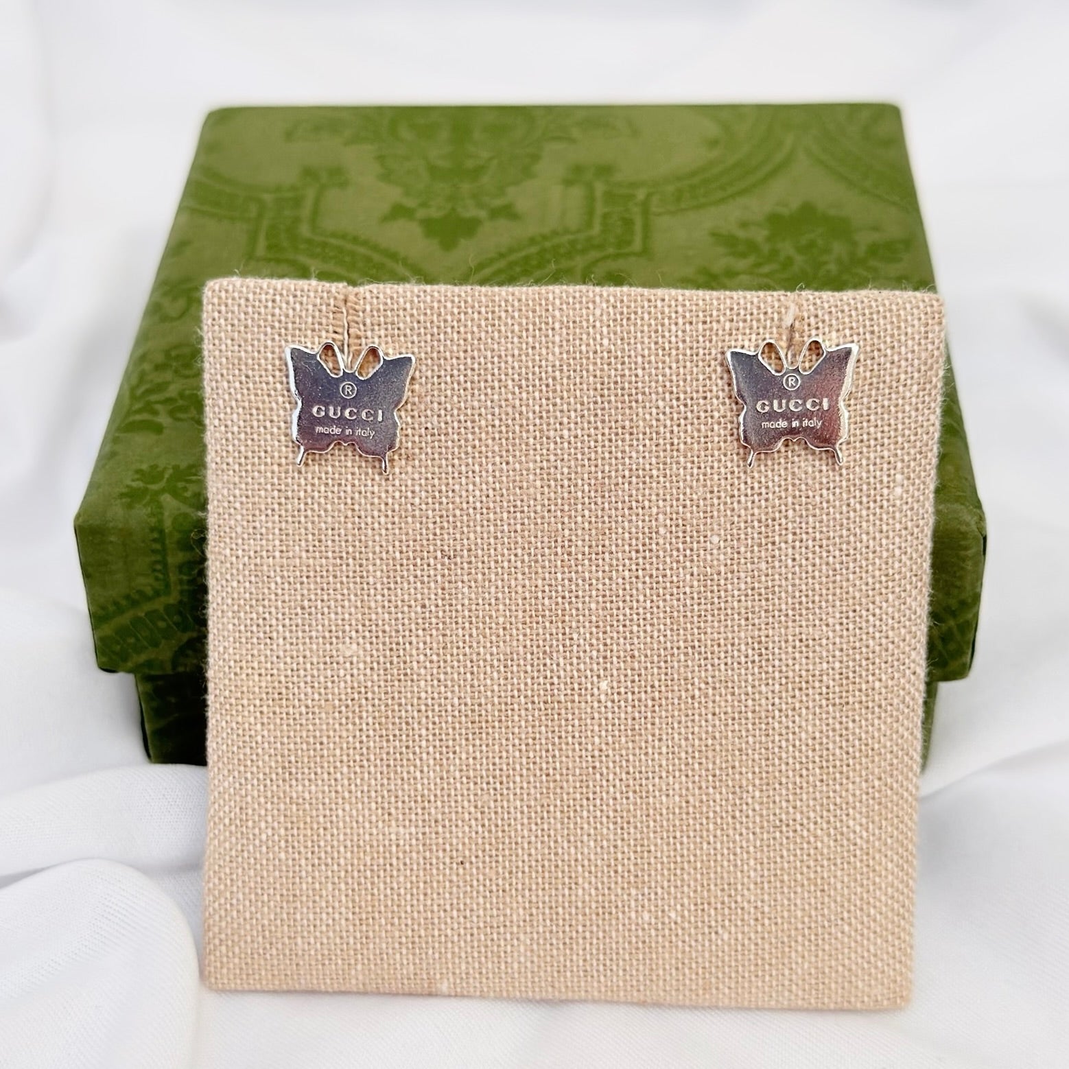 Gucci Butterfly Stud Sterling Silver 925 Women's Earrings With Packaging