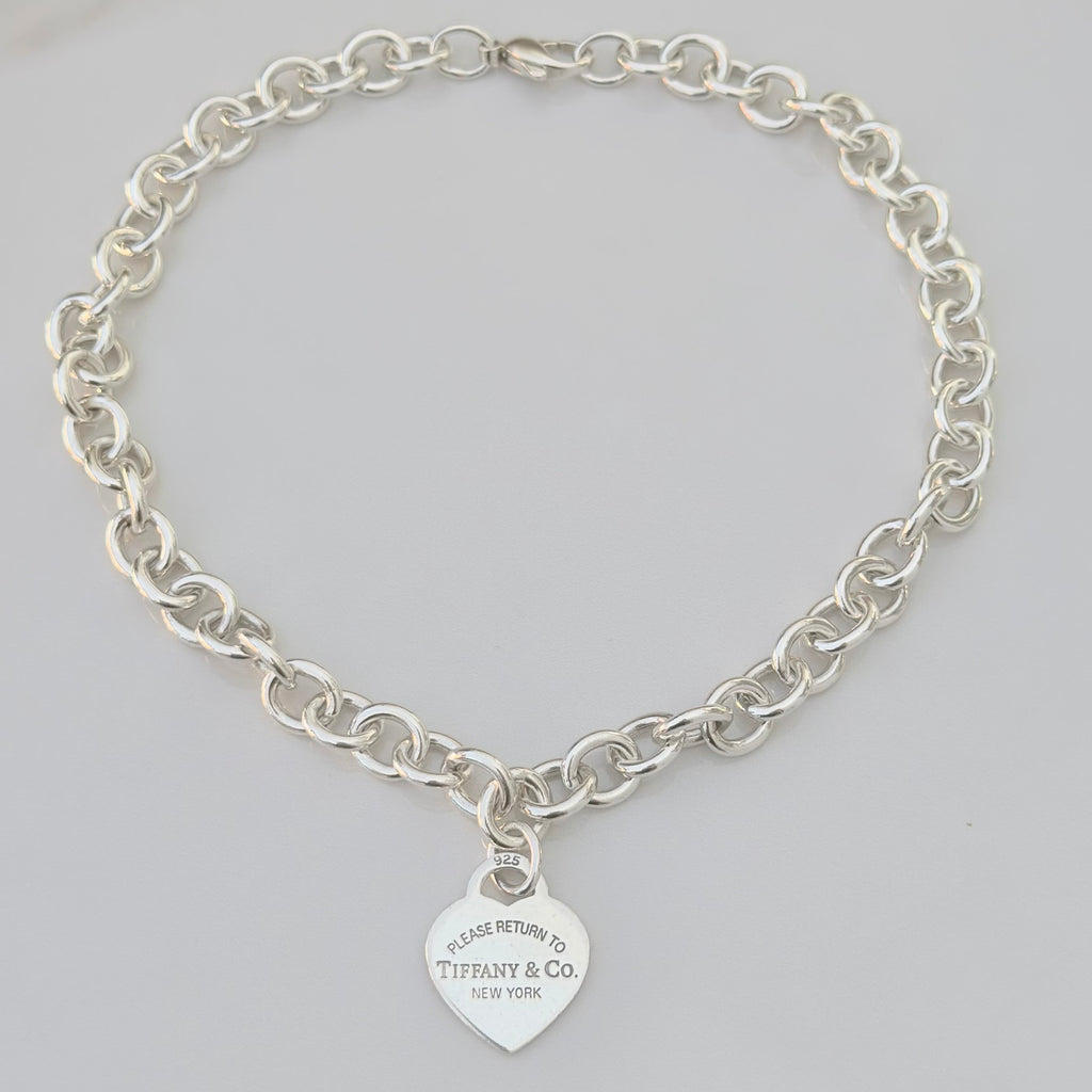 Authentic Tiffany & Co. Sterling Silver 925 Medium Heart Pendant Choker Necklace With Pouch 15 inches