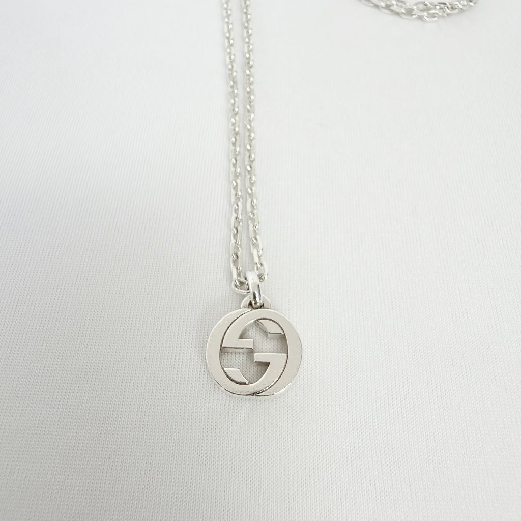 Gucci Interlocking GG Pendant Sterling Silver 925 Necklace 19 Inches With Packaging