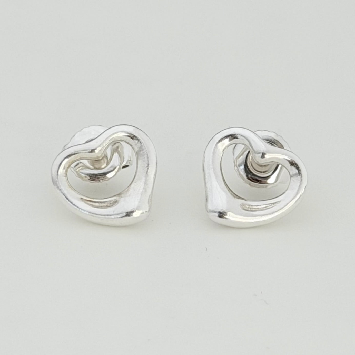 Authentic Tiffany & Co. Mini Open Heart Elsa Peretti Stud Earrings Sterling Silver 925