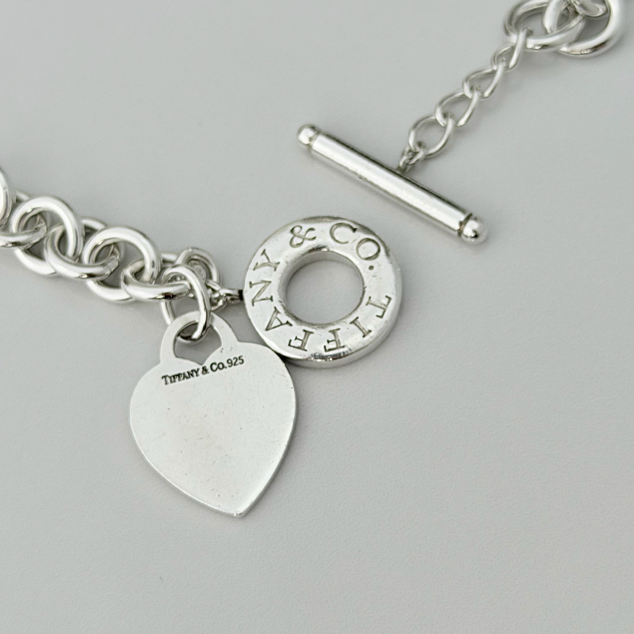 Authentic Vintage Tiffany & Co. Sterling Silver 925 Toggle Heart Pendant Choker Necklace With Pouch 16 inches
