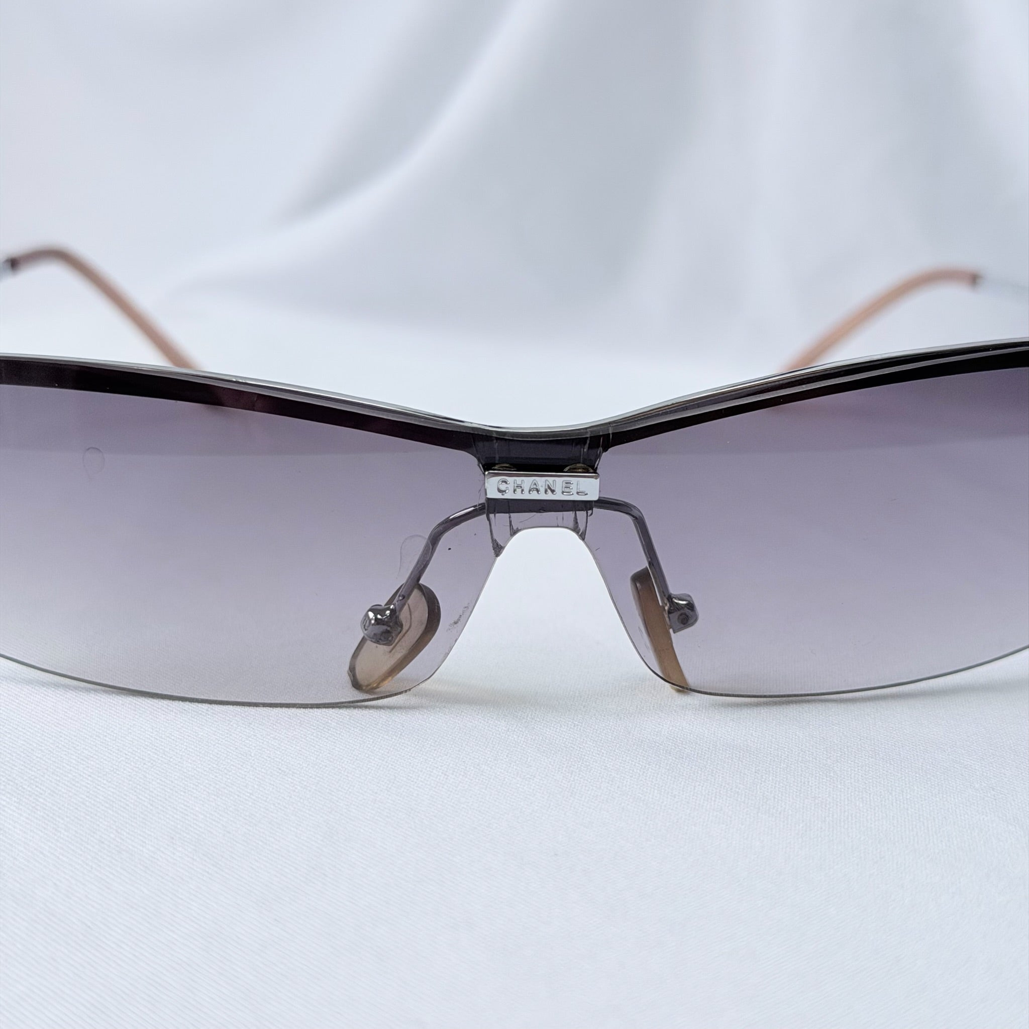 Chanel 4043 Wrap Rimless Vintage Grey Silver Sunglasses