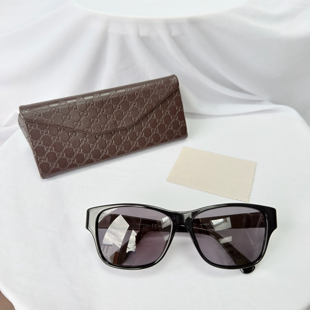 Authentic Gucci Black Silver Cat Eye Square Lens Unisex Sunglasses With Case