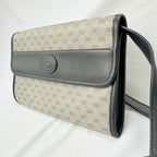 Gucci Authentic Vintage Navy Beige Gold Leather Micro GG Supreme Women’s Crossbody Bag