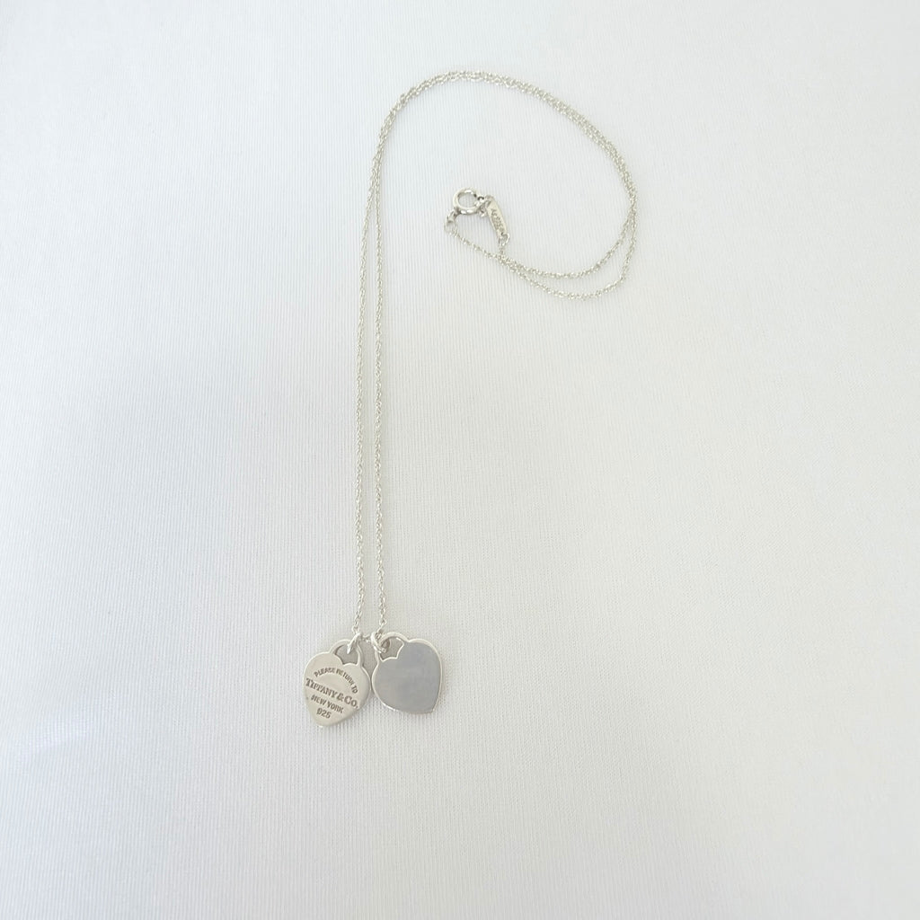 Tiffany & Co. Mini Double Silver 925 Heart Pendant Women's Necklace 16 inches