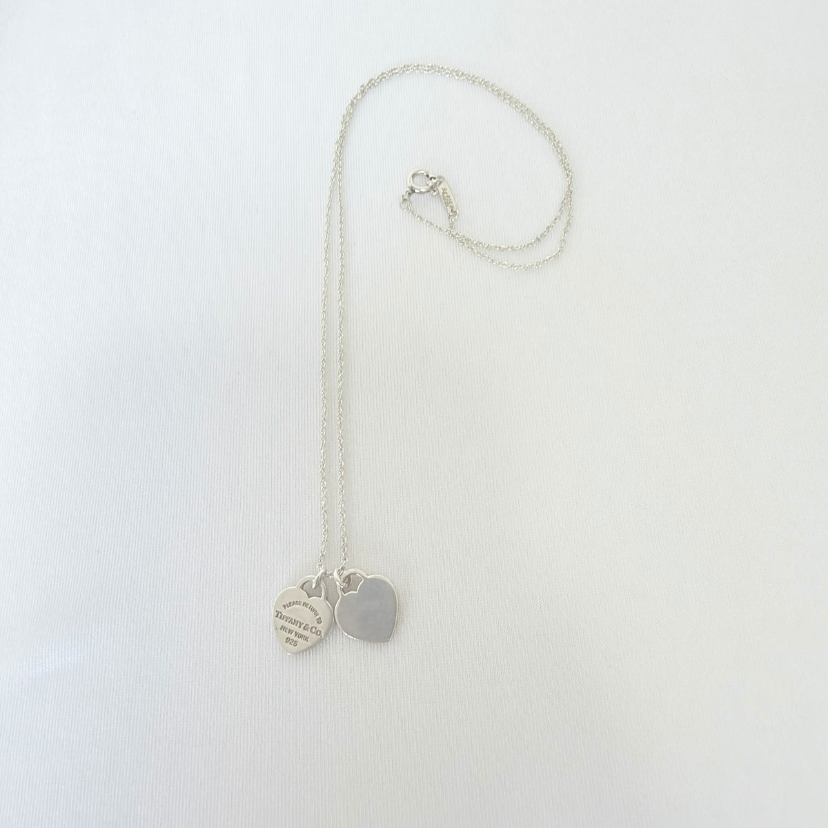Tiffany & Co. Mini Double Silver 925 Heart Pendant Women's Necklace 16 inches