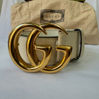 Gucci GG Marmont 24k Gold Buckle Cream Leather Belt 4cm 85cm 34” 400593