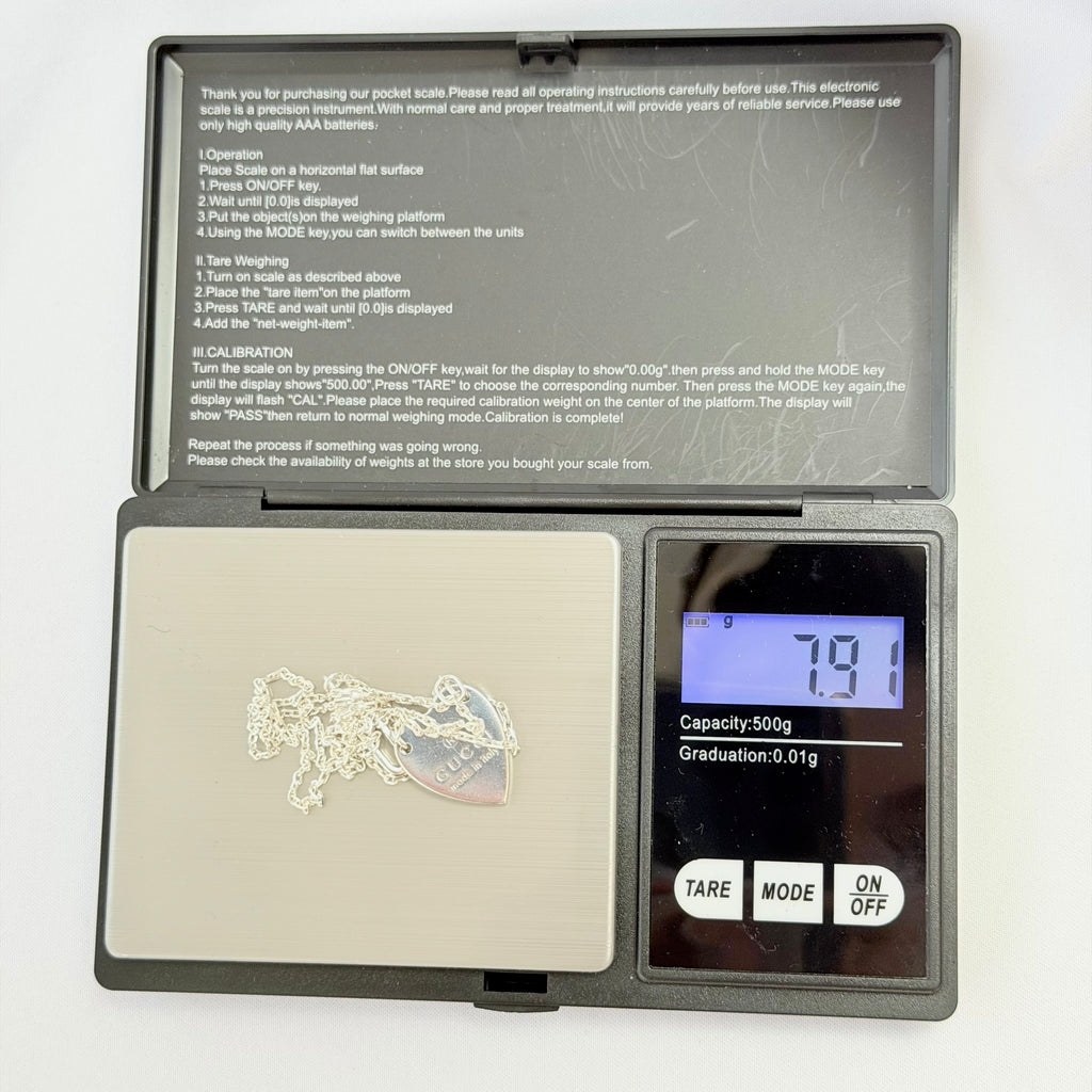 Authentic Gucci Heart Trademark Pendant Sterling Silver 925 Women’s Necklace 48cm With Packaging