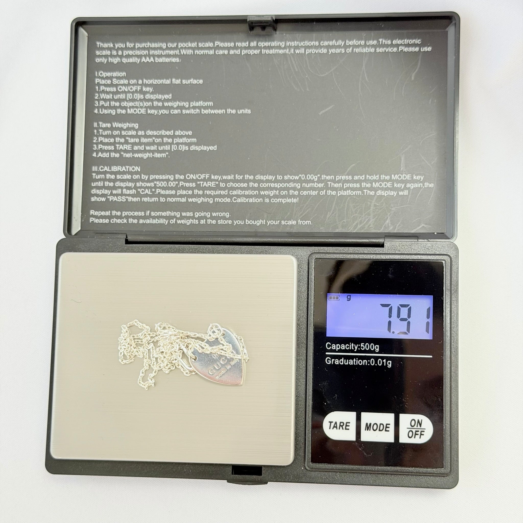 Authentic Gucci Heart Trademark Pendant Sterling Silver 925 Women’s Necklace 48cm With Packaging