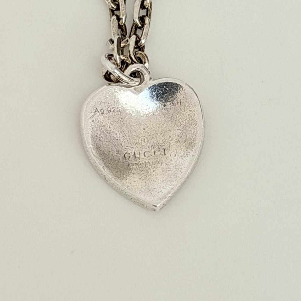 Authentic Gucci interlocking G chain Sterling Silver 925 Red Heart Necklace 19.5 Inches With Packaging