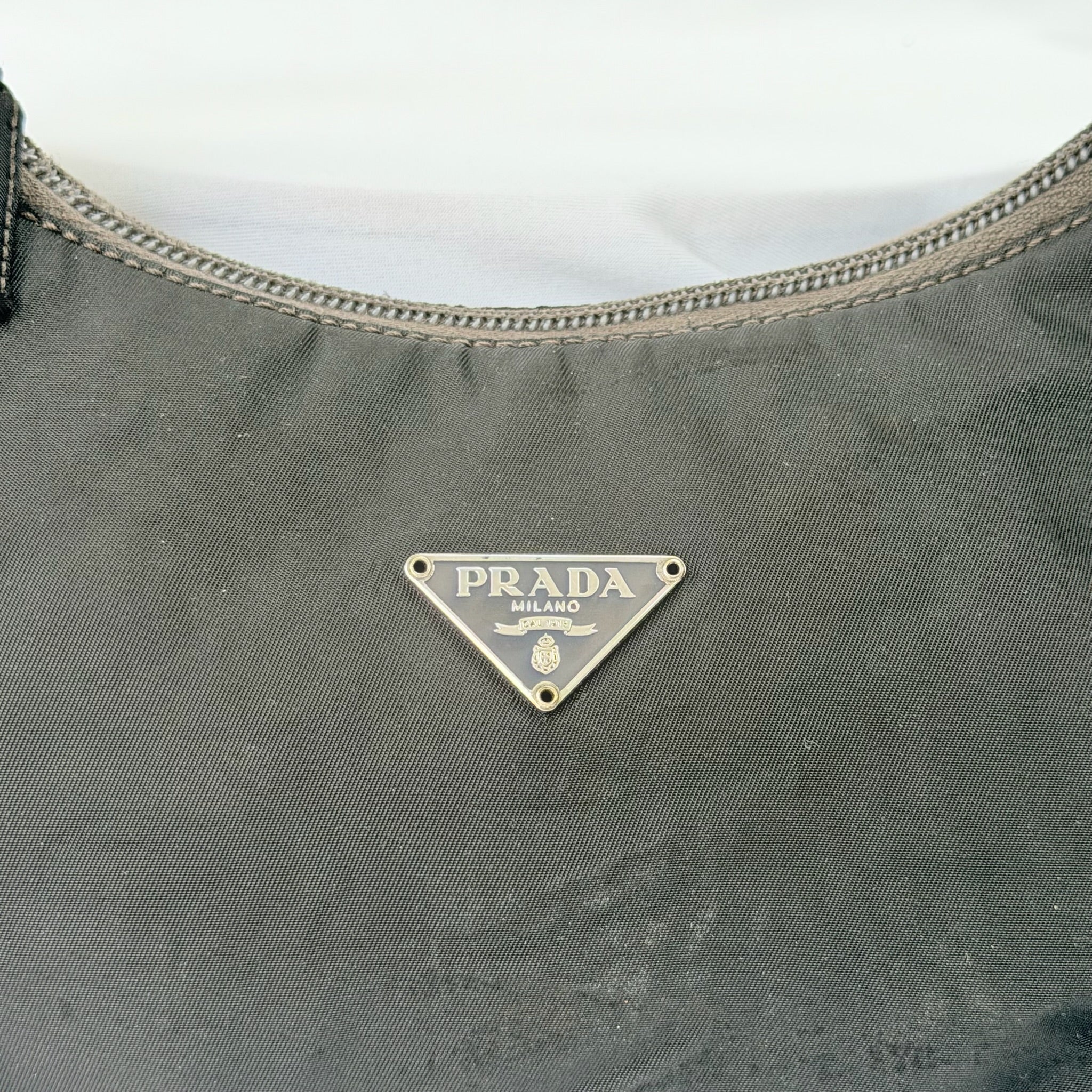 Prada Vintage Tessuto Black Nylon Re-edition 2000 Mini Hobo Zip Handbag