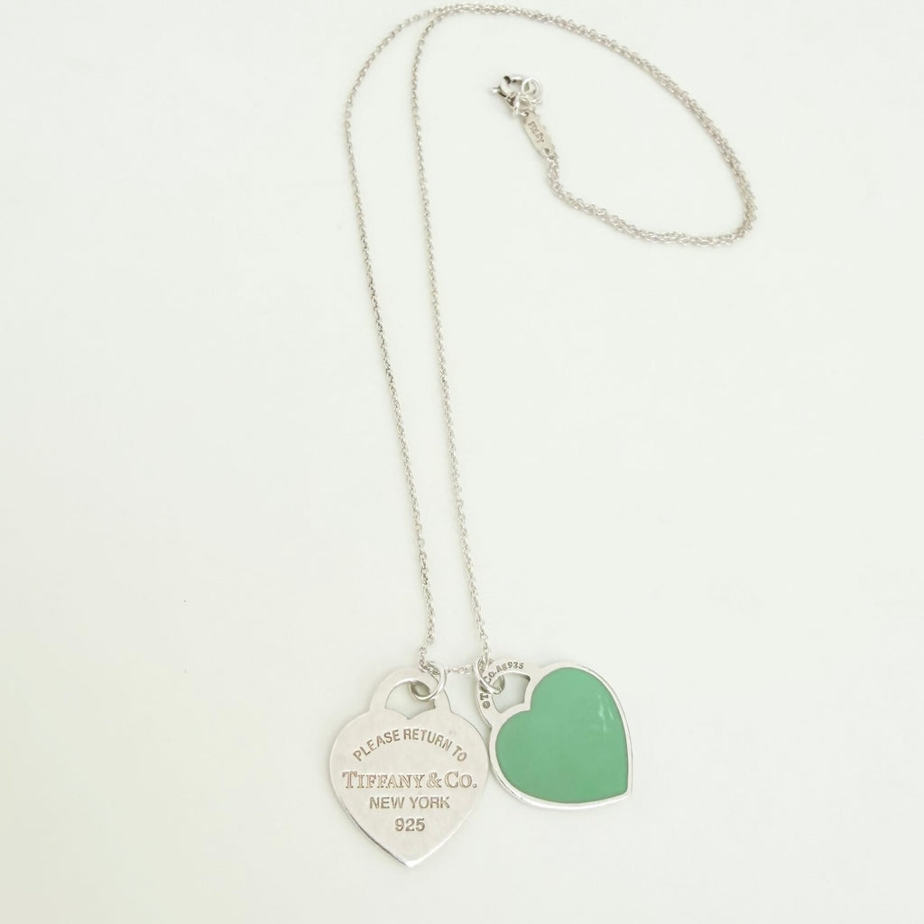 Tiffany & Co. Return to Small Double Blue Heart Women's Necklace 18 Inches Sterling Silver 925