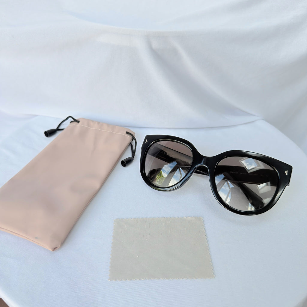 Authentic Prada Round Cat Eye Black Thick Frame Oversized Women’s Sunglasses