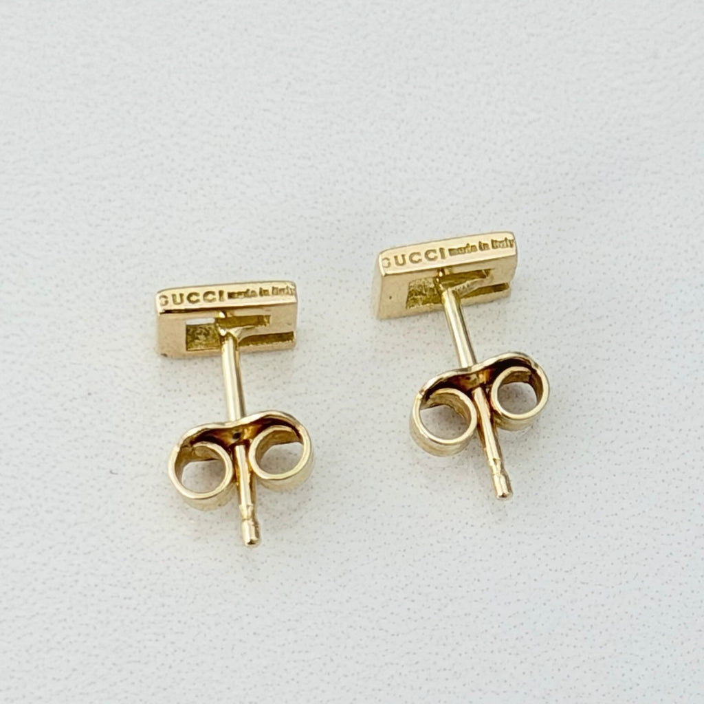 Authentic Rare Gucci 18K Yellow Gold 750 Square G Stud Women’s Earrings