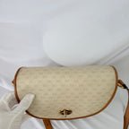 Vintage Gucci GG Supreme Monogram Small Leather Coated Canvas Beige Tan Cream Crossbody Turn Lock Handbag